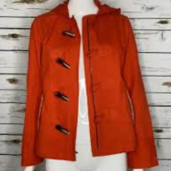 🍓Banana Republic Jacket Size Small Hooded Red Toggle closure Pink lining - Picture 11 of 12